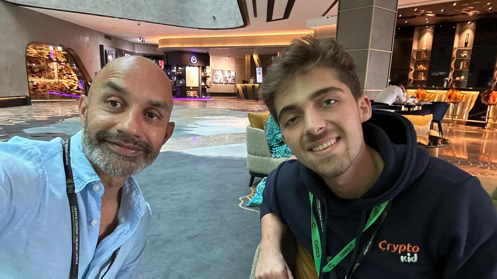 Crypto Kid, aka Efe Kelemci, with The Crypto Radio's Justin Harper