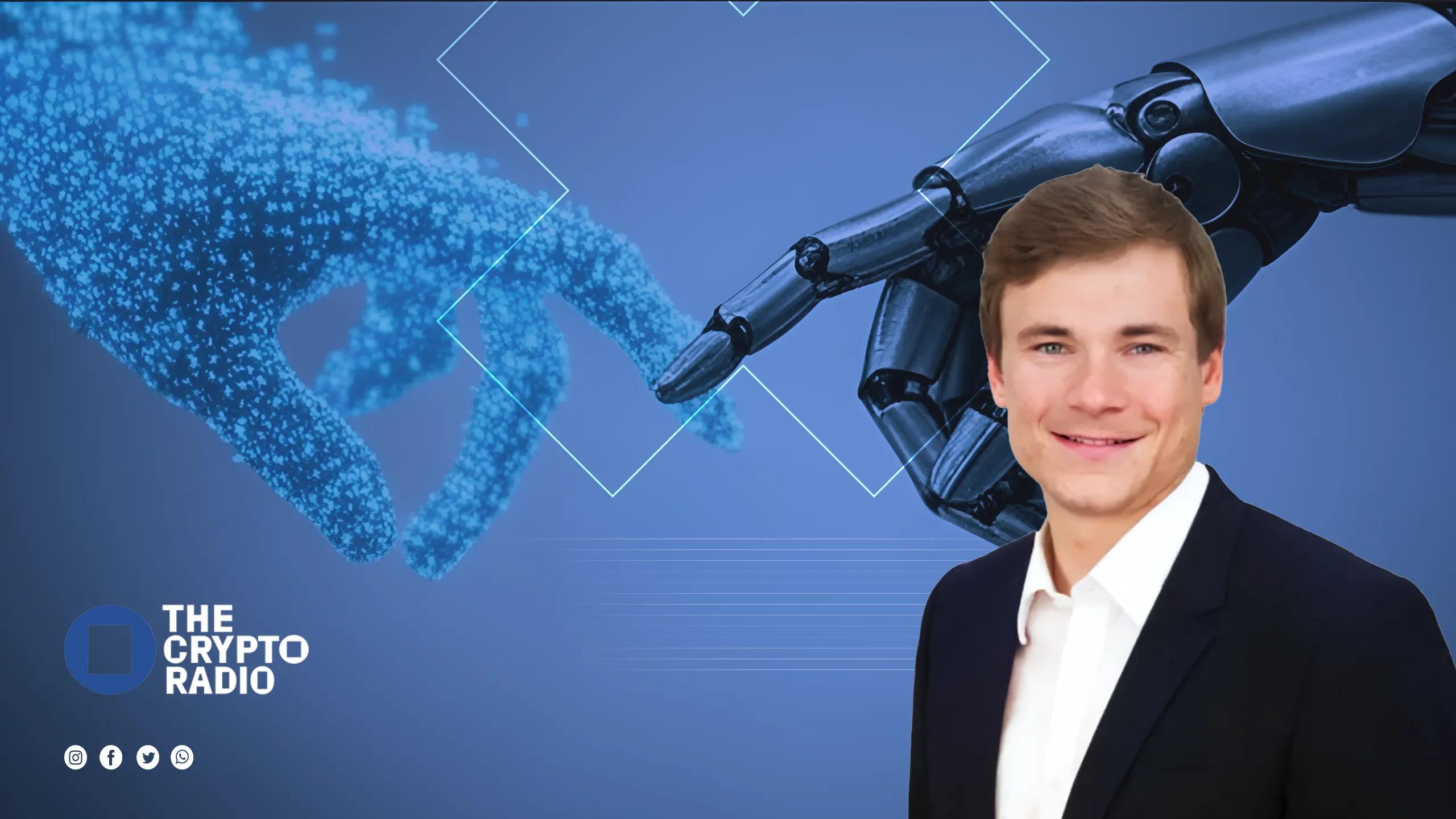 Two robotic hands reach towards each other - a technological version of Michelangelo's Creation of Adam