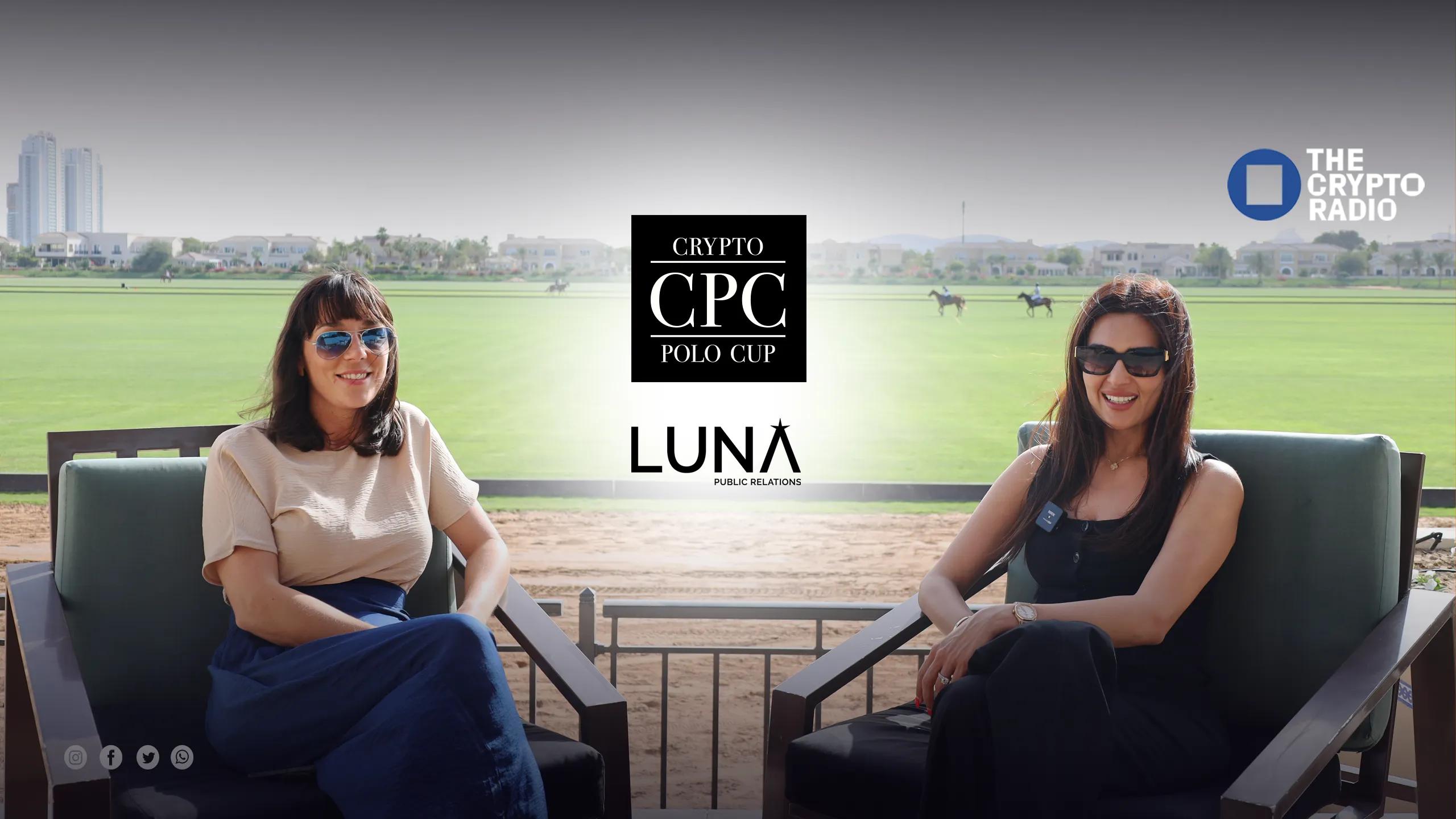 Luna PR's founder and CEO Nikita Sachdev with The Crypto Radio's Bo Jablonski at Dubai Equestrian & Polo Club