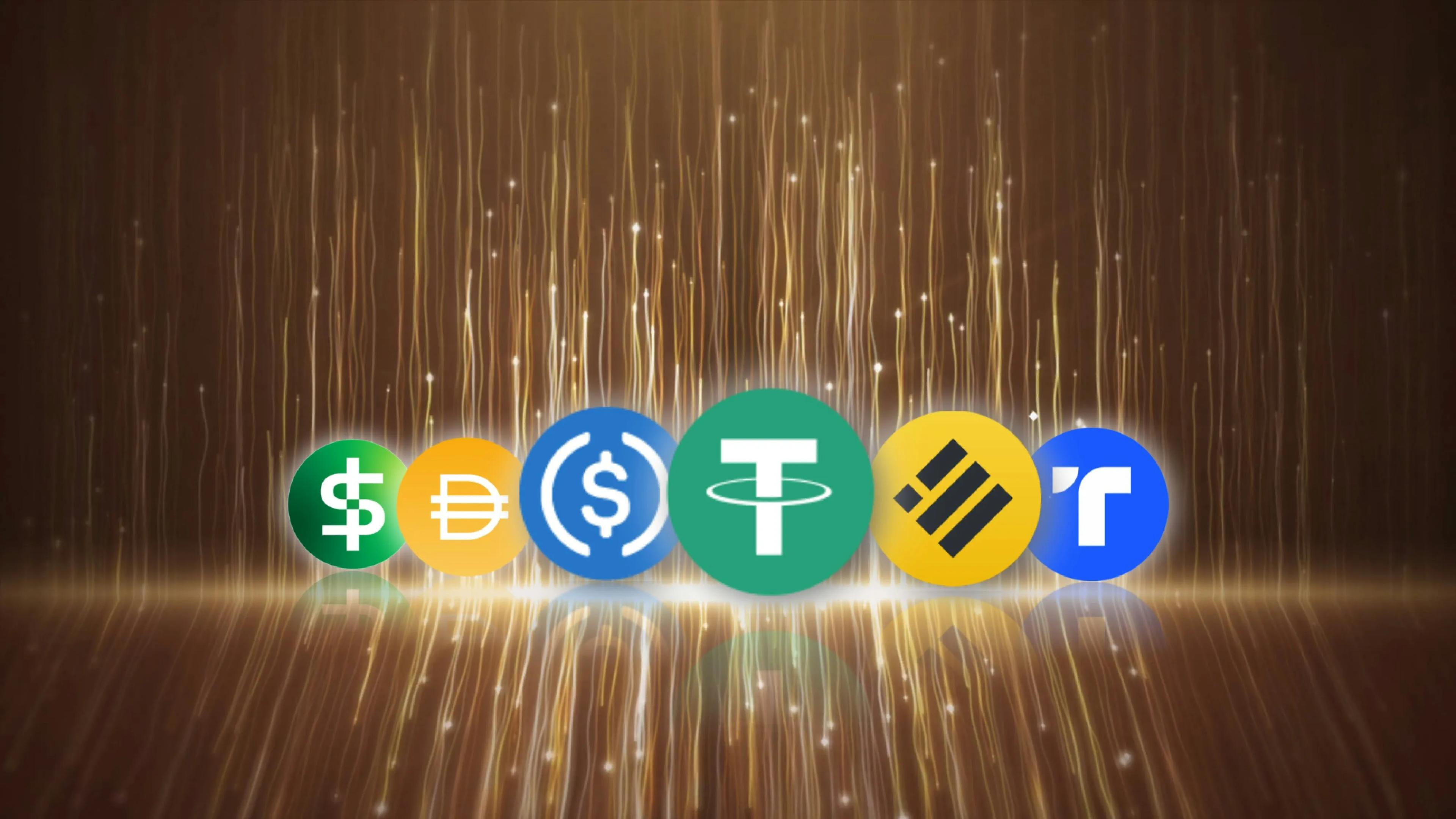 Six icons of existing stablecoins including USDT and USDC