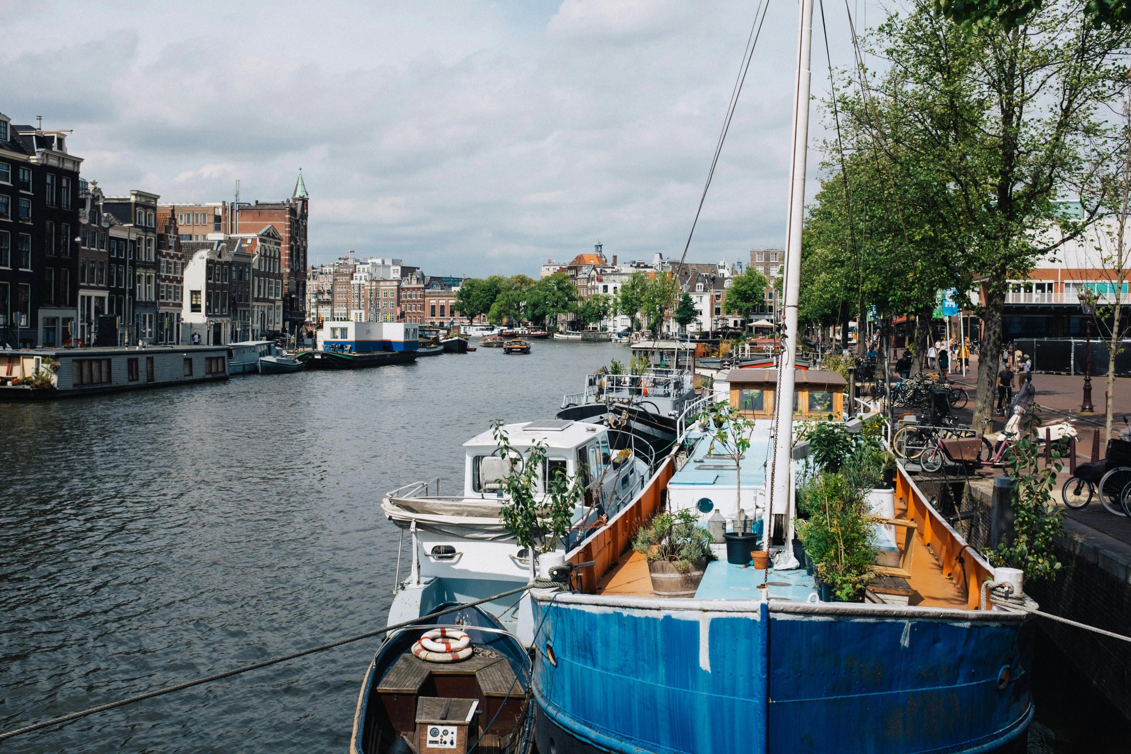 A river in the Netherlands with boats and buildings framing it