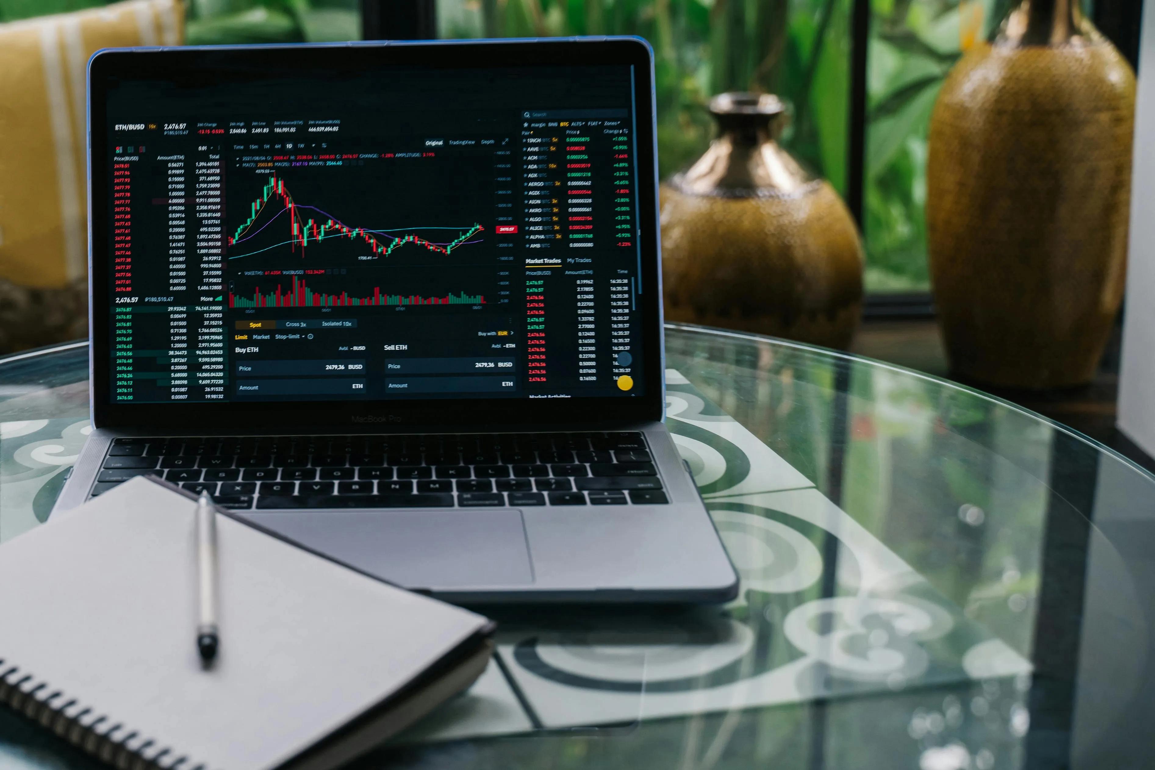 Price charts displayed on a laptop screen