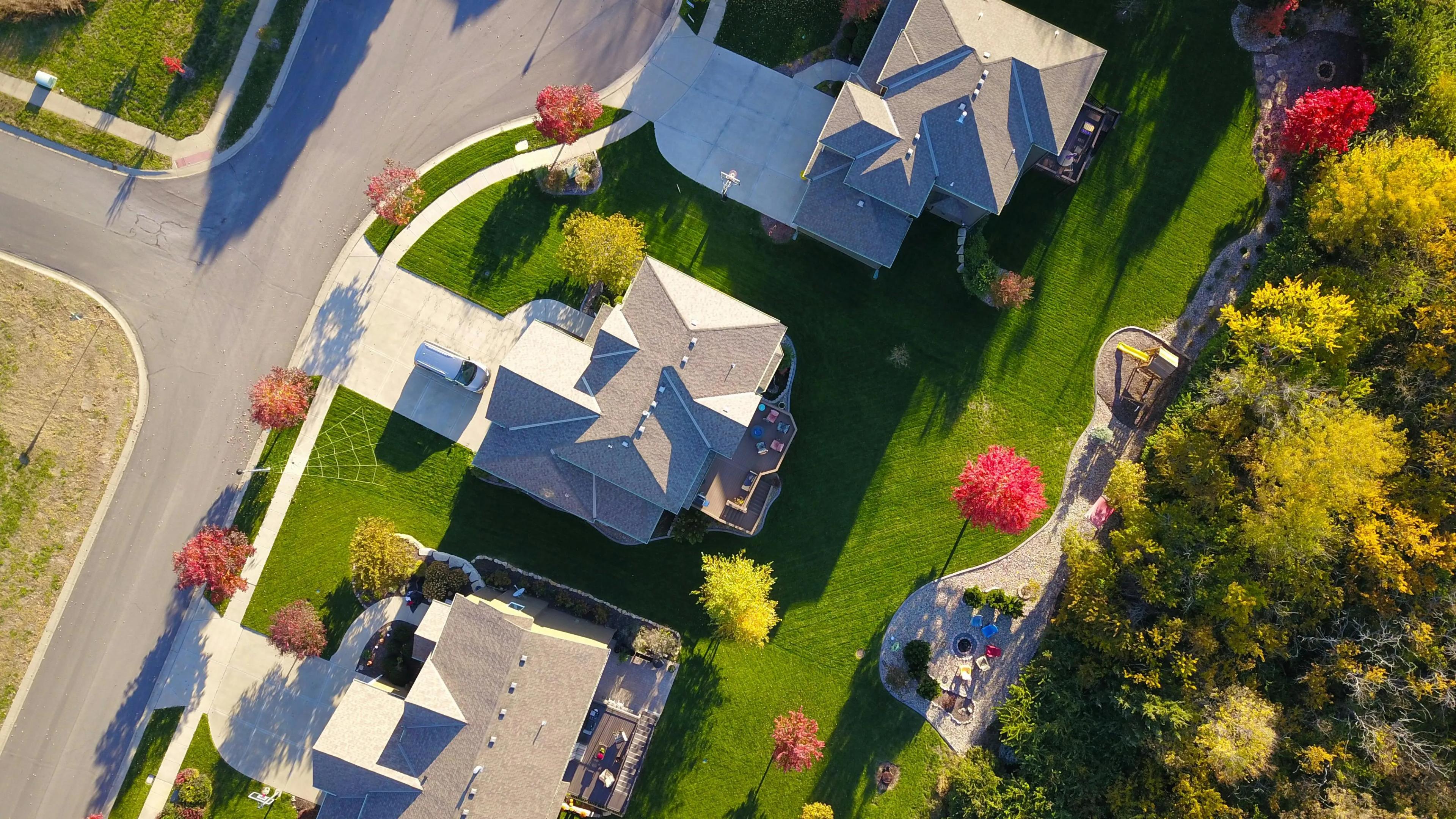 Houses and lawns from above