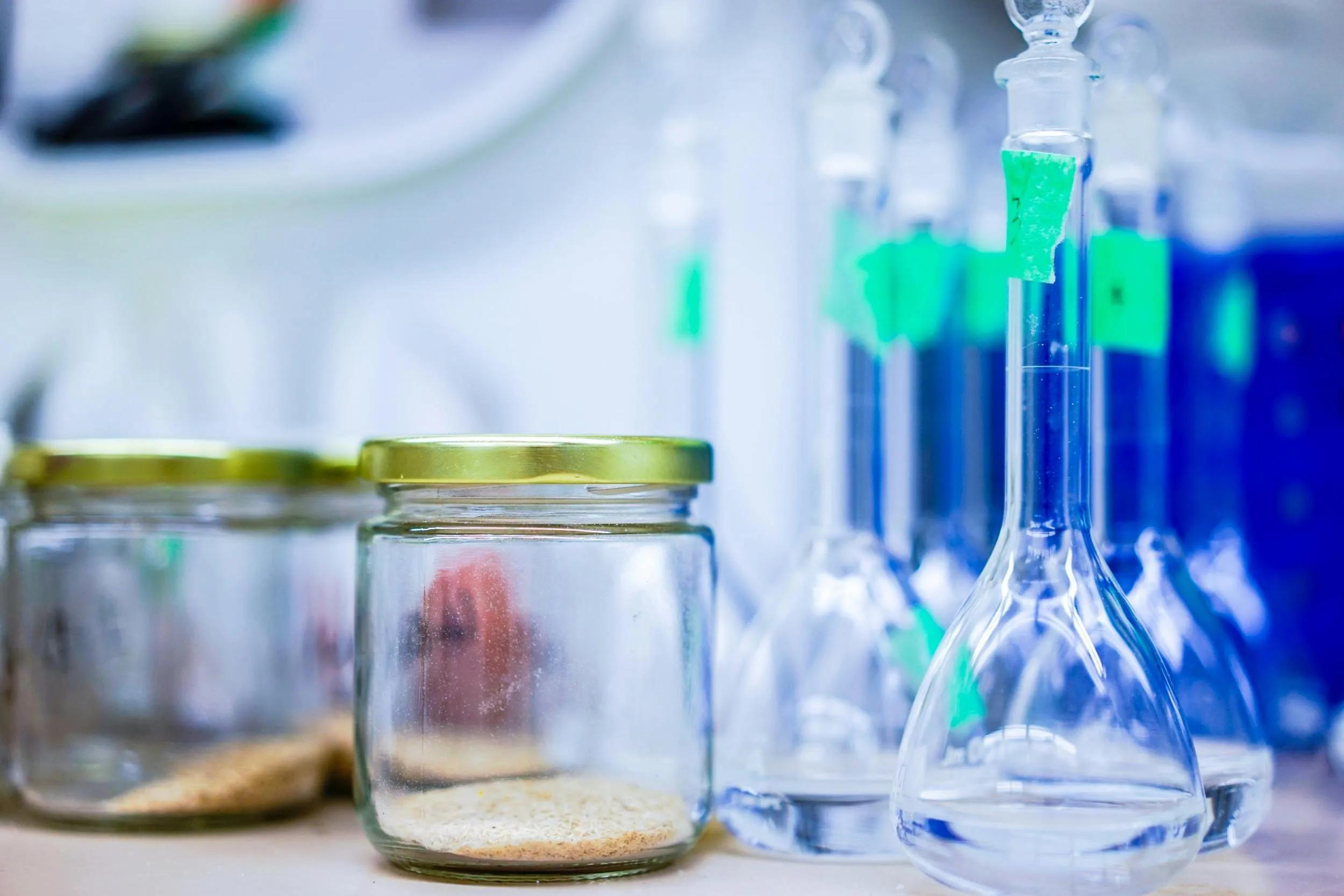 Beakers in a science lab